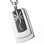 Stainless Steel Pendant With Black PVD and Etched Marijuana Leaf Design