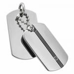 Stainless Steel Dog Tag Pendant With Black PVD Stripe and Small Black CZ Stone
