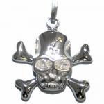 Skull and Crossbones Pendant with Clear Stone Eyes