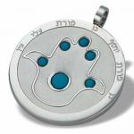 Circular Stainless Steel Pendant With Turquoise Stones- Judaica & Kabbalah 
