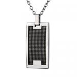 Rectangular Stainless Steel Pendant With Black Mesh Inlay
