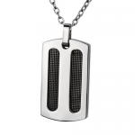 Stainless Steel Dog Tag Pendant with Black Mesh Inlay