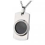 Stainless Steel Dog Tag Pendant with Circular Black Mesh Design