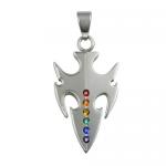 Stainless Steel Tribal Pendant with Rainbow Encrusted Stones 