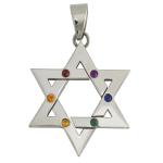Stainless Steel Star Of David Pendant with Multicolored Stones in the Center