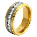 Stainless Steel Gold PVD Ring with CZ Center