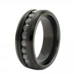 Stainless Steel Black PVD Ring with Black CZ Center