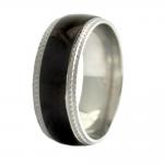 Stainless Steel Black PVD Ring with Textured Edges