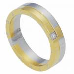 Stainless Steel Inscription Ring With Gold PVD And CZ Stone