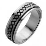Spinner Ring in Steel with Engraved Square pattern