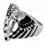 Stainless Steel Ring With Cross And Wings