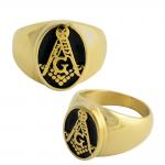 Stainless Steel Gold PVD Masonic Ring 
