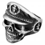 Stainless Steel Gun Color Skull w/ Captain Hat Ring