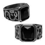Stainless Steel Ring with Black Stone