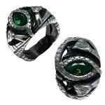  Stainless Steel Biker Ring with Green cz