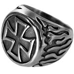 Stainless Steel Cross with Flames Ring