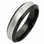 Sand Brushed Stainless Steel Ring With Black PVD and Small CZ