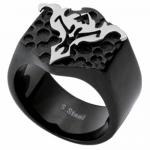 Stainless Steel Ring with Tribal Design and Black PVD