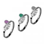 Stainless Steel Heart Shaped Love Ring With Colored Enamel Accent