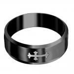Shiny Black Stainless Steel Ring w/ Cross