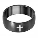 Shiny Black Stainless Steel Ring w/ Cross