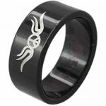 Stainless Steel ring with PVD black coating and etched tribal design 