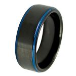 Tungsten Black PVD Ring with Blue Edges 