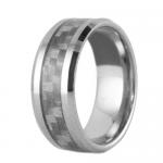 Contemporary Tungsten Ring With Grey Carbon Fiber Inlay