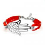 Stainless Steel Bracelet with Red Cord and HAMSA Design