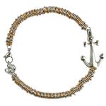 Stainless Steel and Rose Gold Color Round Link Bracelet with Anchor Charm