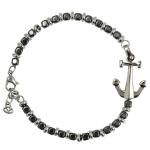 Stainless Steel and Charcoal Beads Bracelet with Anchor Charm