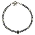 Stainless Steel Charcoal Beaded Bracelet with Nautical Anchor Charm