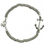 Stainless Steel Round Link Bracelet with Anchor Charm 