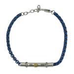Stainless Steel Blue Rolo Link Bracelet with Steel Bar and Gold PVD Sailor Wheel