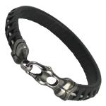 Black Leather Bracelet with Cable Wire