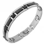 Stainless Steel Bracelet with Black PVD Greek Design in the middle of the Links (8.5 IN)