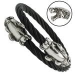 Black Stainless Steel Cable Bangle with Double Tiger Heads