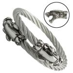Stainless Steel Cable Bangle with Double Tiger Heads