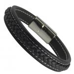 Black Leather Braided Bracelet with Stainless Steel Magnetic Clasp