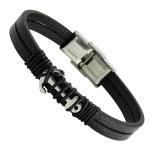 Black Leather Bracelet with Stainless Steel Anchor