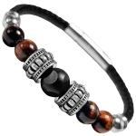 Stainless Steel with Bead and Leather Bracelet