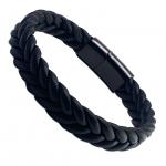 Black Braided Leather Bracelet w/ Stainless Steel Closure