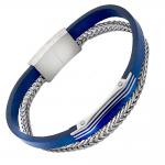 Blue Multi String Leather w/  Stainless Steel Accent Center Piece Bracelet