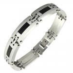 Men's Stainless Steel Bracelet with Black Steel Cable Accent