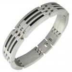 Men's Stainless Steel Bracelet with Black Steel Cable and Carbon Fiber Accents