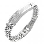 Double Strand Franco Cuban Link ID Bracelet for Men With Pave Stones