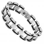 Stainless Steel and Rubber Bracelet w/ Rectangular Spacer Links