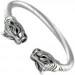 Stainless Steel Bangle W/ Tiger Heads