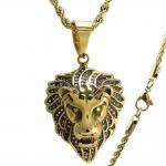 Stainless Steel Gold Lion CZ necklace