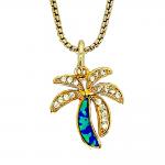 Gold Oval Chain Necklace with Gold Palm Tree With Blue Opal Stone